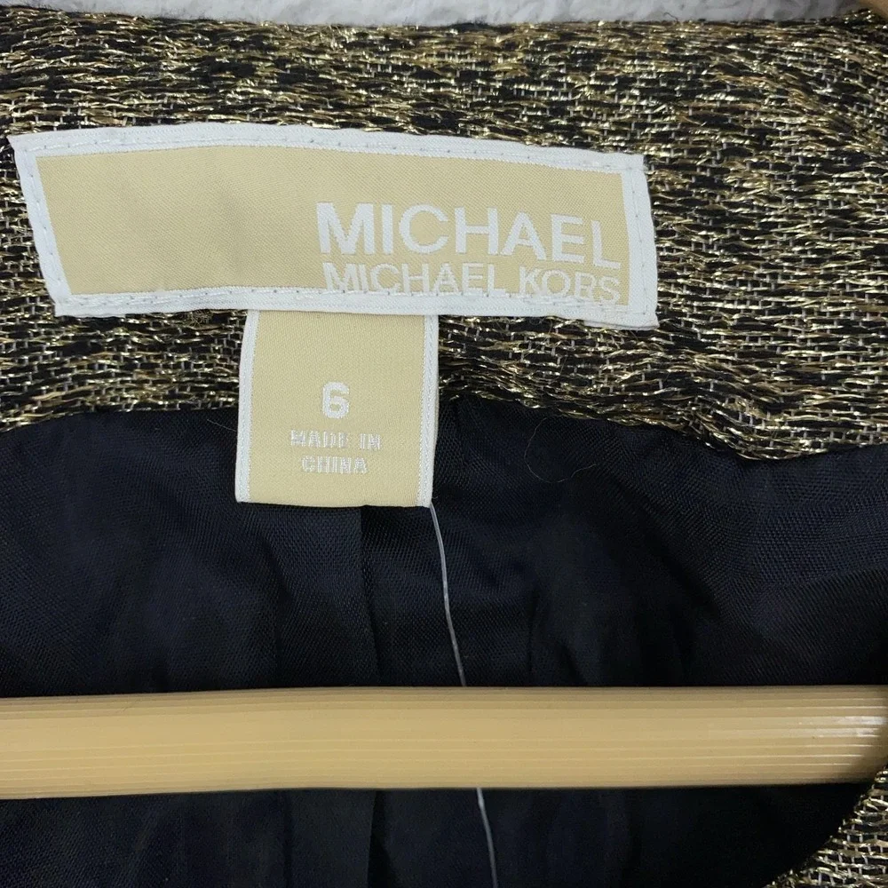 Michael Kors Silk‎ Blend Blazer Jacket Womens 6 Gold Metallic Full Zip Epaulet